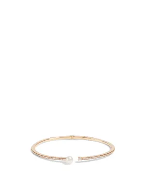 Spectrum 18K Gold Bangle With Diamonds And Pearl