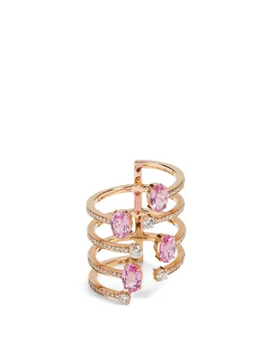 Spectrum 18K Gold Ring With Diamonds And Pink Sapphire