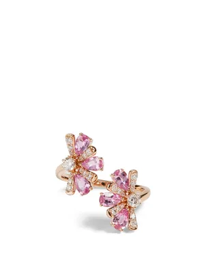 Botanica 18K Gold Ring With Diamonds And Pink Sapphire