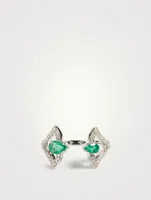 Spectrum 18K White Gold Ring With Diamonds And Emerald