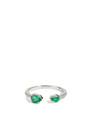 Spectrum 18K White Gold Ring With Diamonds And Emerald