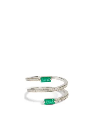 Spectrum 18K White Gold Ring With Diamonds And Emerald