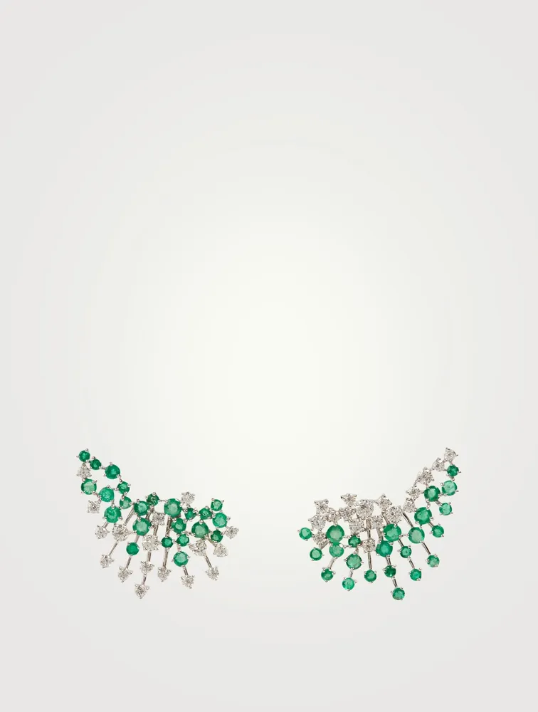 Luminus 18K White Gold Earrings With Diamonds And Emerald