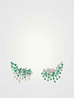 Luminus 18K White Gold Earrings With Diamonds And Emerald