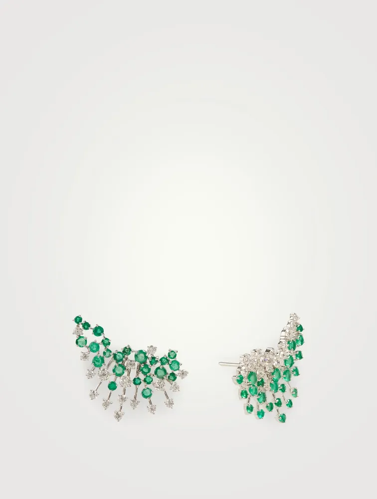 Luminus 18K White Gold Earrings With Diamonds And Emerald