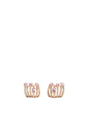 Spectrum 18K Gold Huggie Earrings With Diamonds And Pink Sapphire