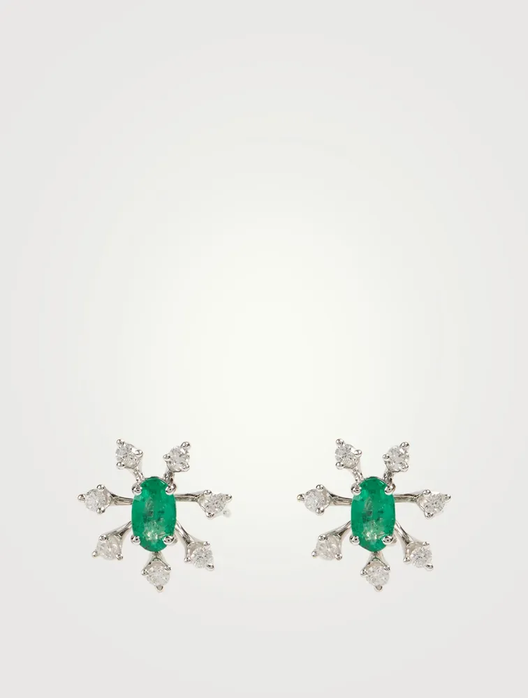 Luminus 18K White Gold Earrings With Diamonds And Emeralds