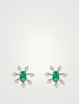 Luminus 18K White Gold Earrings With Diamonds And Emeralds
