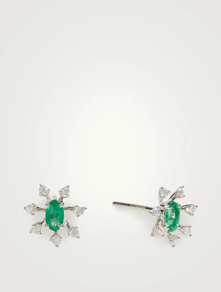 Luminus 18K White Gold Earrings With Diamonds And Emeralds