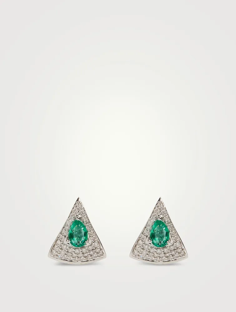 Spectrum 18K White Gold Earrings With Diamonds And Emerald