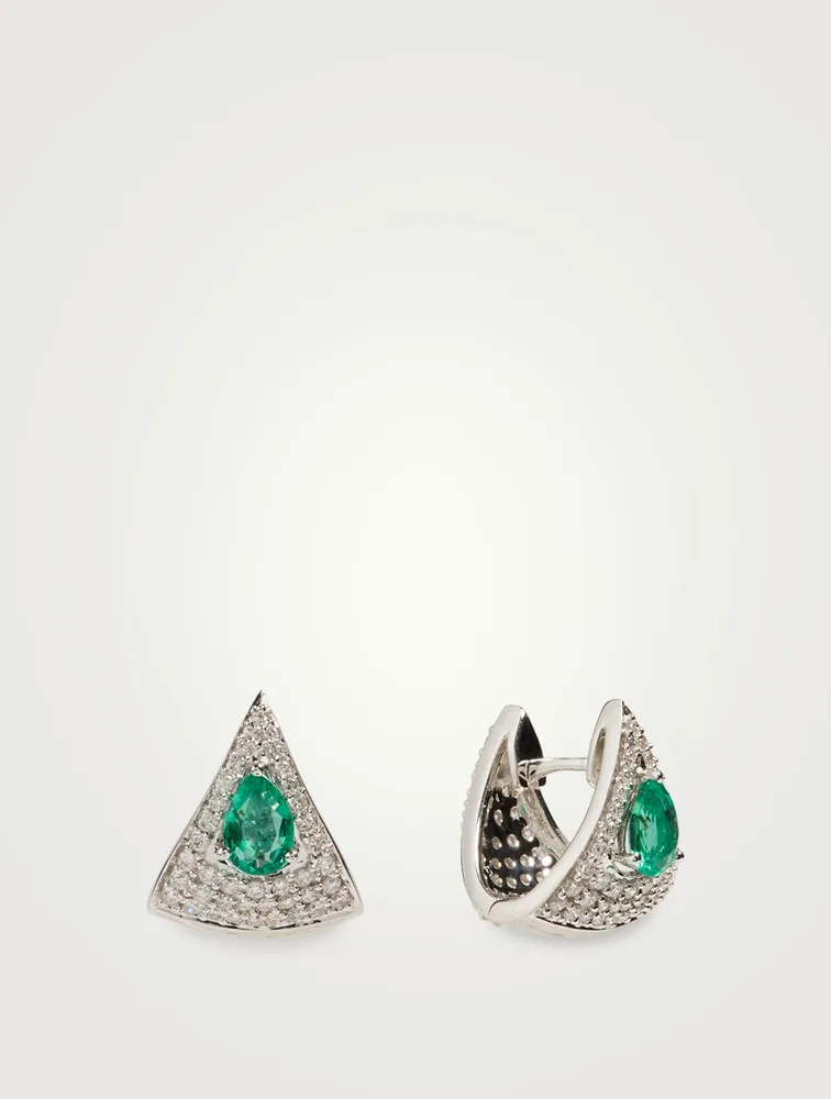 Spectrum 18K White Gold Earrings With Diamonds And Emerald