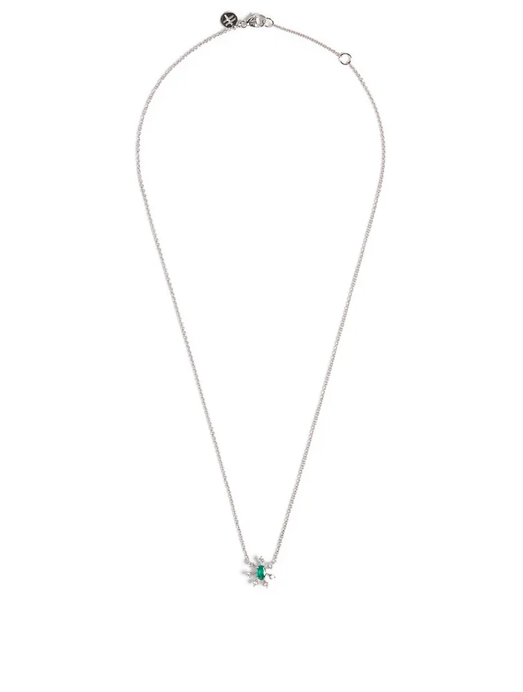 Luminus 18K White Gold Pendant Necklace With Diamonds And Emerald