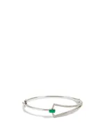 Spectrum 18K White Gold Bangle Bracelet With Diamonds And Emerald