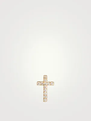 Mini 14K Gold Cross Stud Earring With Diamonds