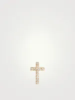 Mini 14K Gold Cross Stud Earring With Diamonds