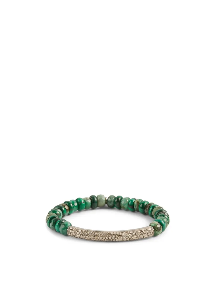 Malachite And Emerald Beaded Bracelet With Diamond Tube