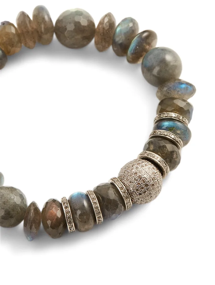 Labradorite Beaded Bracelet With Diamond Bead And Rondelles