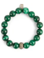 Beaded Malachite Bracelet With Diamond Donut