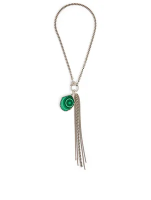Silver Fringe Necklace With Malachite And Diamonds