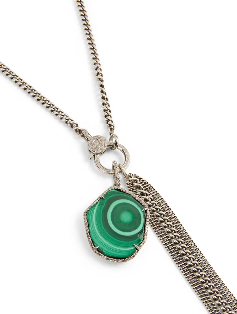 Silver Fringe Necklace With Malachite And Diamonds