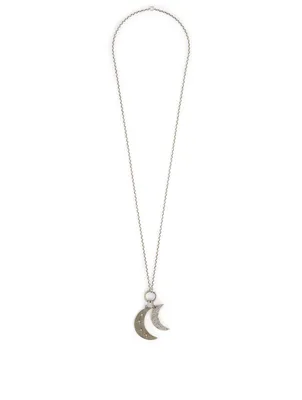 Silver Chain Moon Necklace With Diamonds