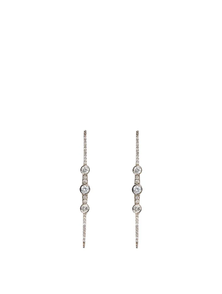 Silver Stick Earrings With Diamonds