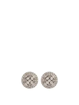 Silver Cross Dome Stud Earrings With Diamonds