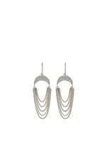 Silver Upside-Down Crescent Fringe Earrings With Diamonds