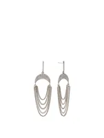 Silver Upside-Down Crescent Fringe Earrings With Diamonds