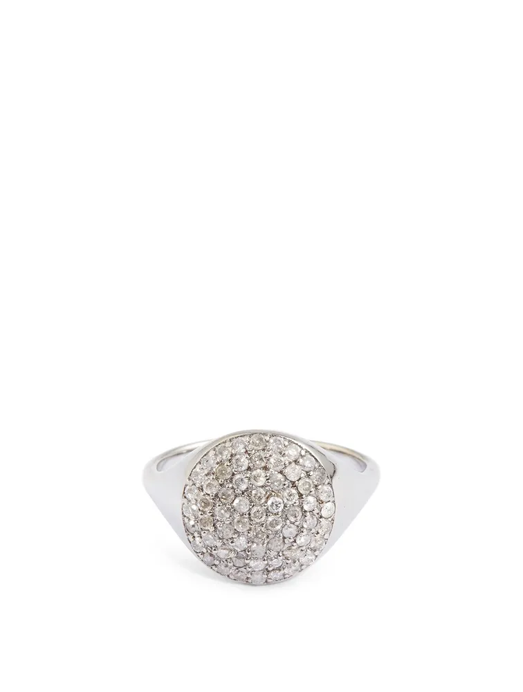 Silver Dome Pinky Ring With Diamonds