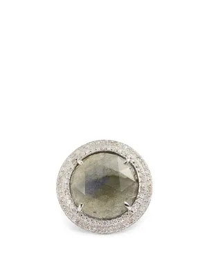 Silver Labradorite Ring With Diamonds