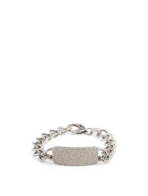 Large Silver ID Tag Bracelet With Diamonds