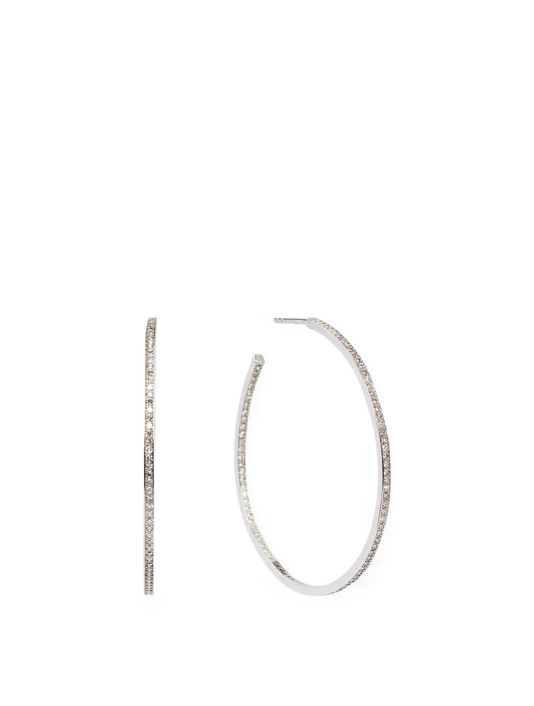 Silver Inside Out Hoop Earrings With Diamonds