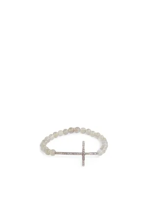 Labradorite Beaded Bracelet With Diamond Cross