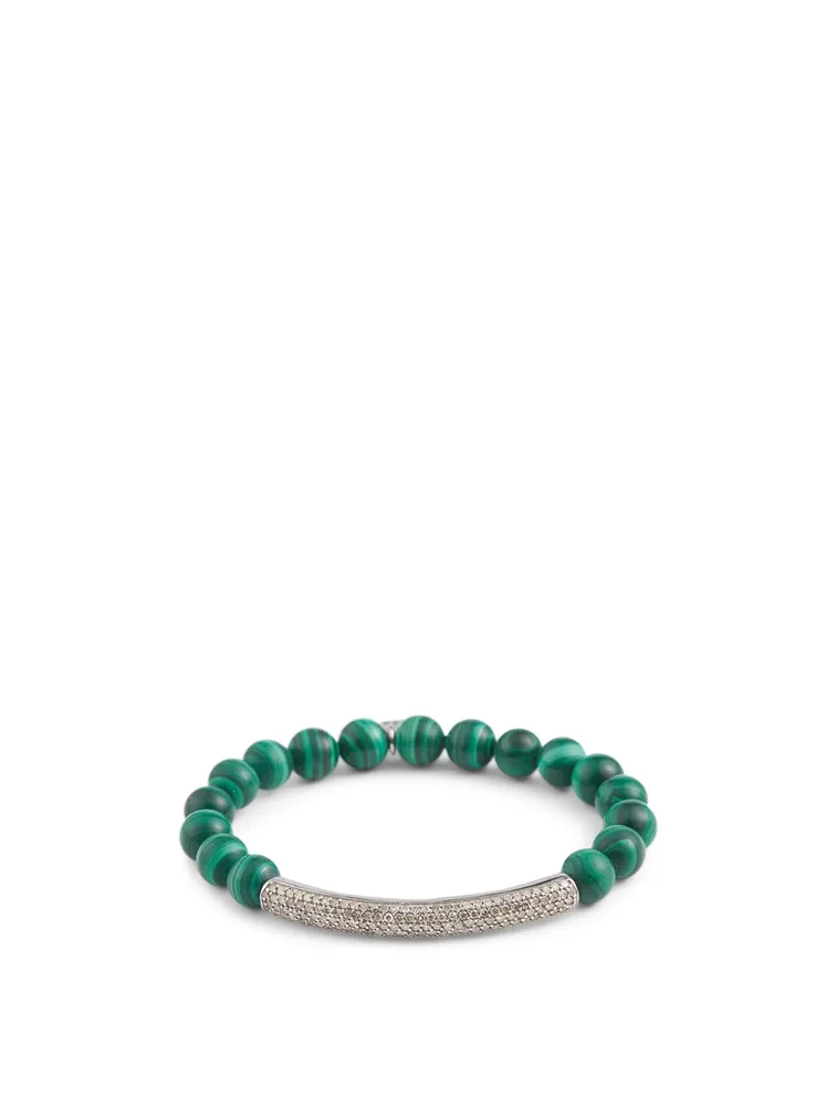 Beaded Malachite Bracelet With Diamond Tube