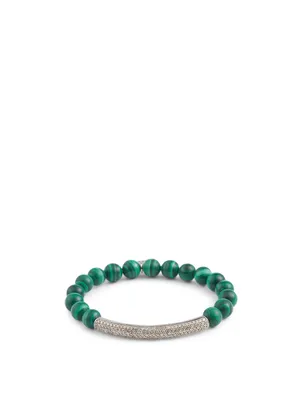 Beaded Malachite Bracelet With Diamond Tube
