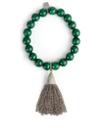 Malachite Beaded Bracelet With Diamond Tassel Charm