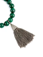 Malachite Beaded Bracelet With Diamond Tassel Charm