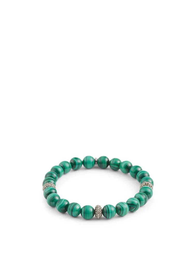 Malachite Beaded Bracelet With Diamond Donuts