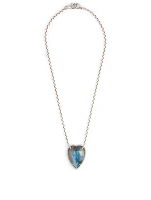 Silver Necklace With Labradorite And Diamond Heart Pendant