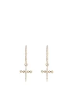 Silver Dagger Cross Hoop Earrings With Diamonds