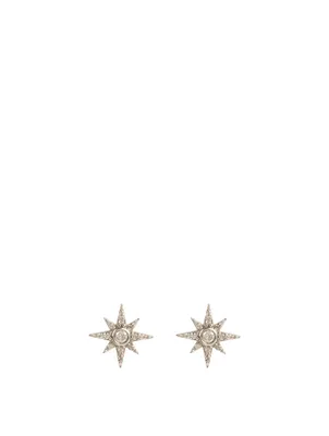 Silver Northstar Starburst Stud Earrings With Diamonds