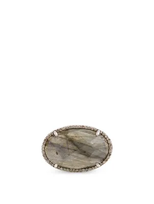East West Silver Labradorite Ring With Diamonds