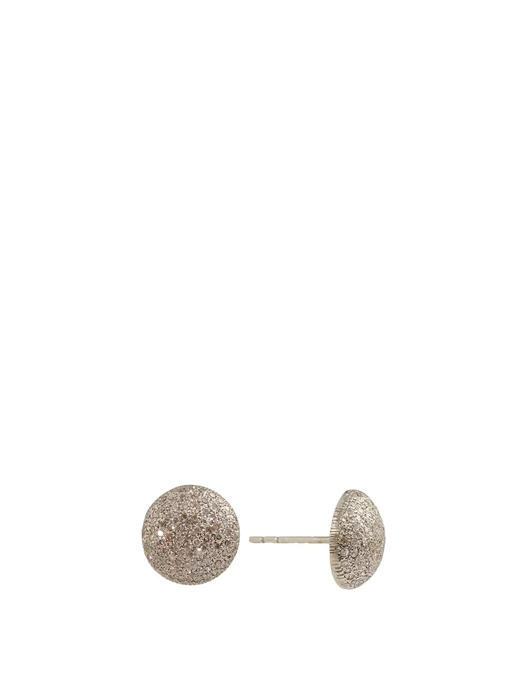 Silver Dome Earrings With Diamonds