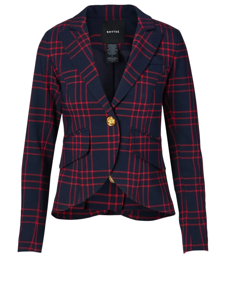 Wool-Blend Layered Blazer Grid Print