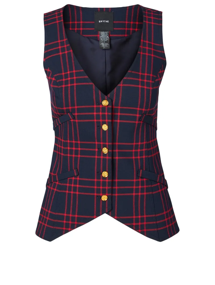 Wool-Blend Waistcoat Vest Grid Print