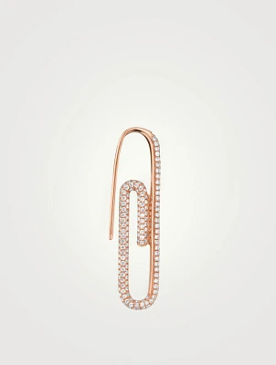 18K Rose Gold Left Paper Clip Earring With Diamonds
