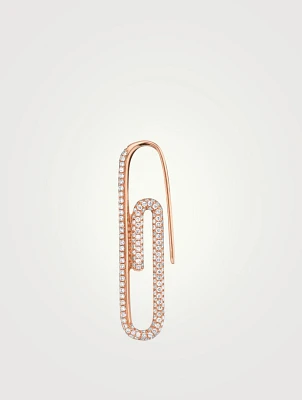 18K Rose Gold Right Paper Clip Earring With Diamonds