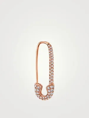 18K Rose Gold Left Safety Pin Earring With Diamonds