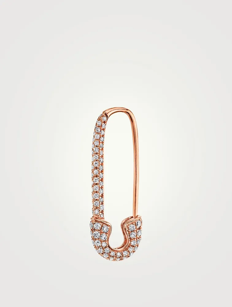 18K Rose Gold Right Safety Pin Earring With Diamonds